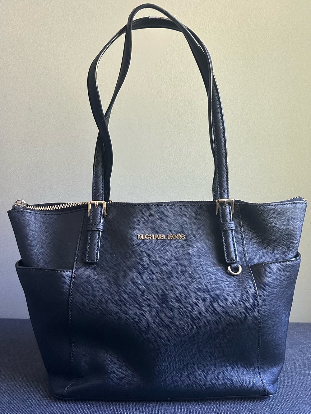 Michael Kors Black Leather Tote with Gold Hardware